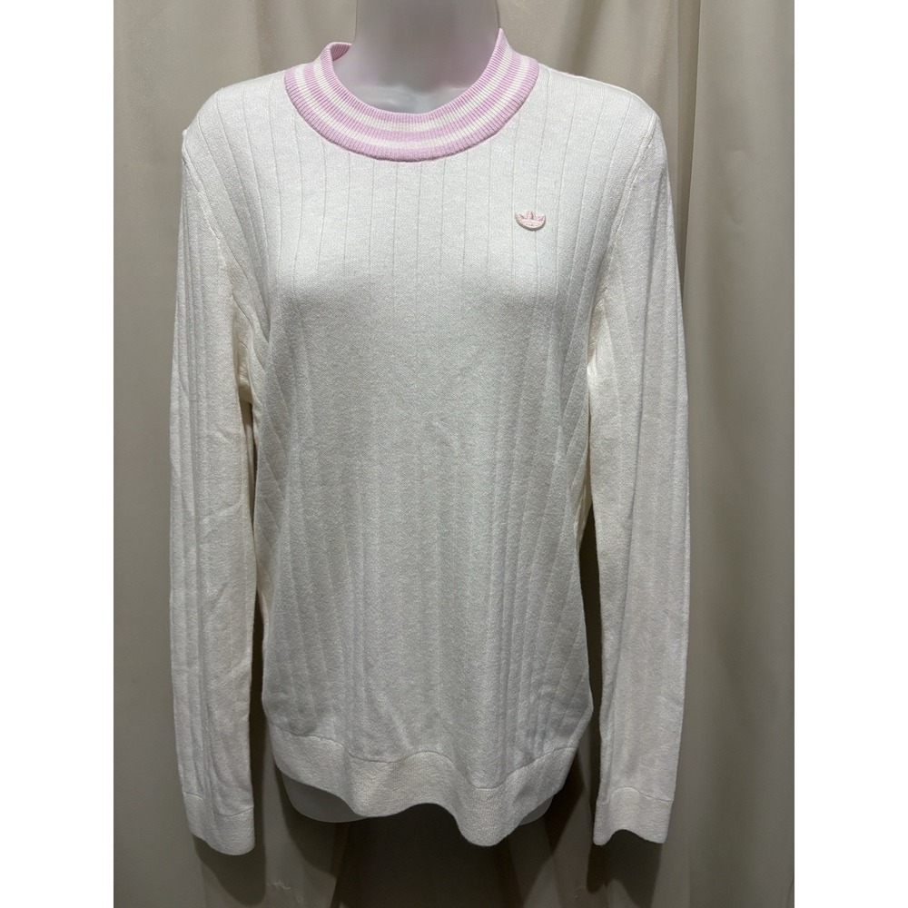 NWT Women's M Adidas Originals Cashmere Knit Golf Sweater Chalk White Pink